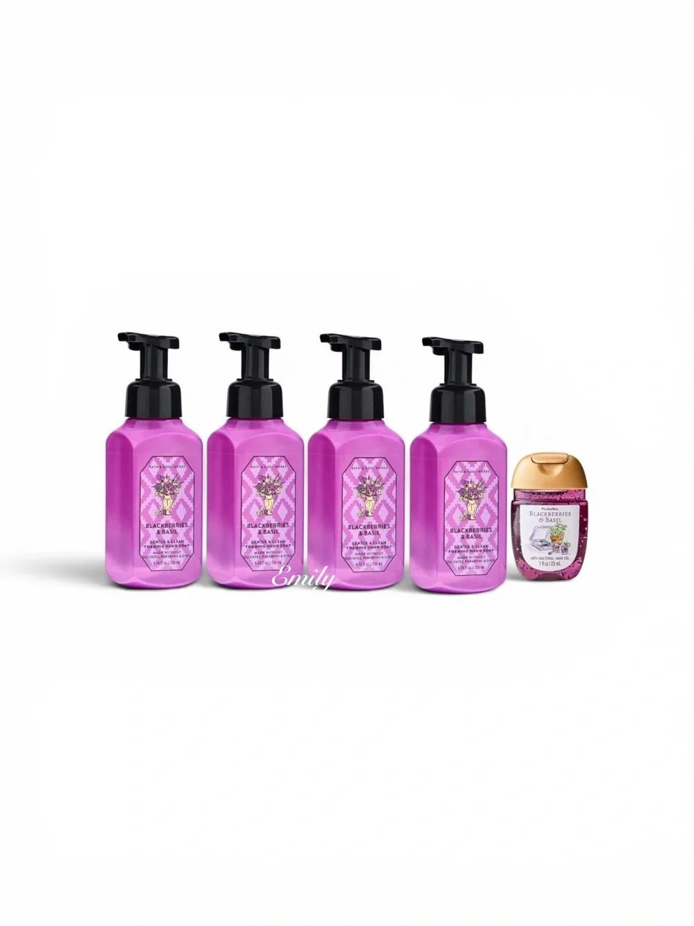 4X Bath & Body Works Blackberries & Basil Foam Hand Soap 8.75 fl oz Set Bundle
